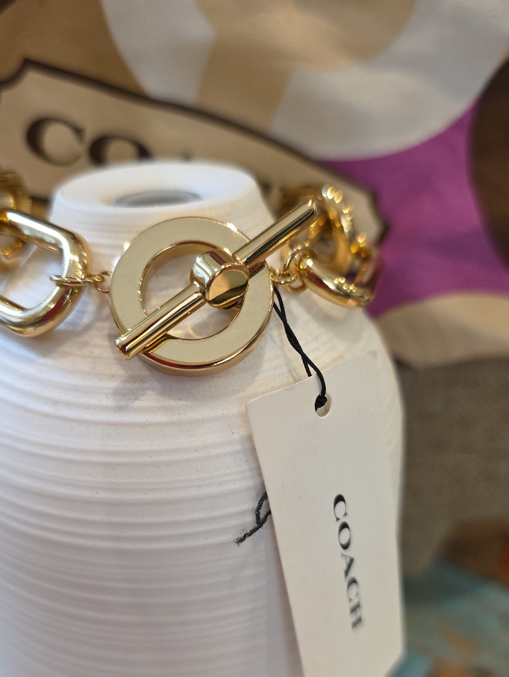Coach 2 Toned Chain Link 8 Inch Braclet Nwt - Picture 4 of 9